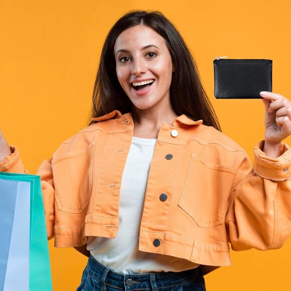 Leather Zipper Coin Purse, PU Lychee Pattern Coin Purse Portable Change Wallet M - Picture 5 of 8